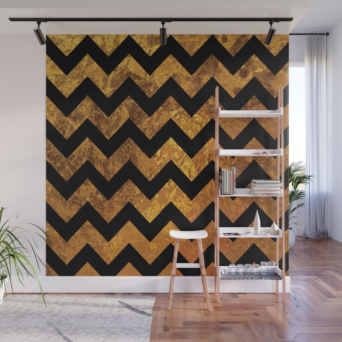 Black and Gold Chevron Wall Mural