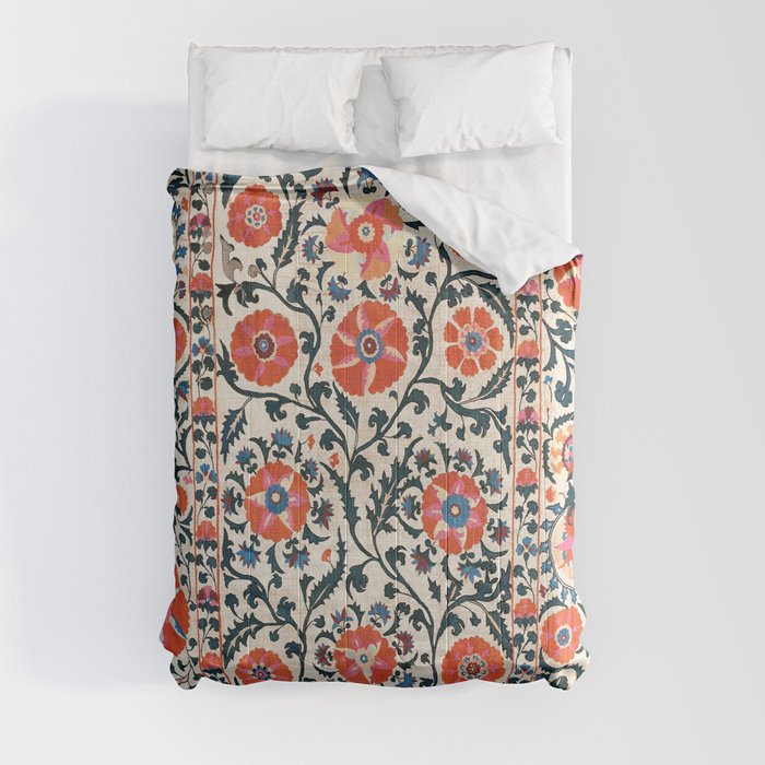 Shakhrisyabz Suzani  Uzbekistan Antique Floral Embroidery Print Comforter