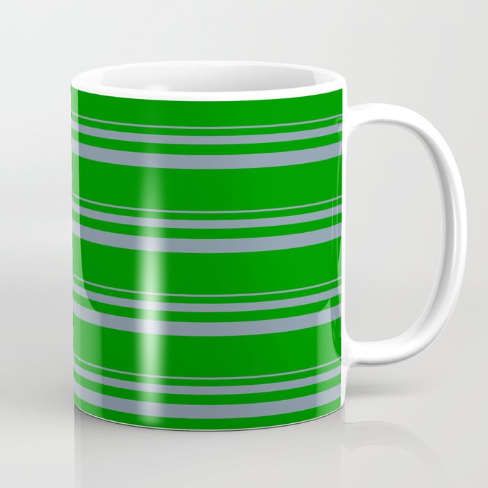 Light Slate Gray and Green Colored Stripes Pattern Coffee Mug