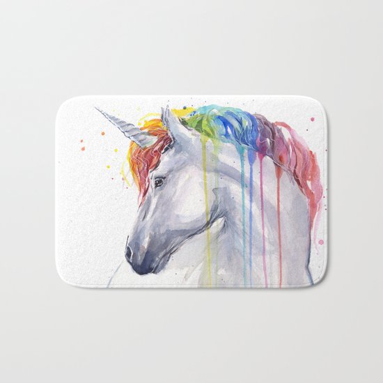 Rainbow Unicorn Watercolor Animal Magical Whimsical Animals Bath Mat