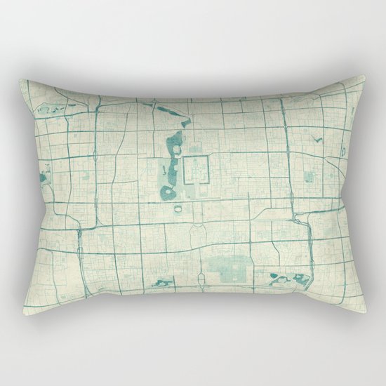 Beijing Map Blue Vintage Rectangular Pillow