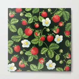 Wild Strawberries... Beautiful Blossom, Sweet Red Berry And Leaves Metal Print