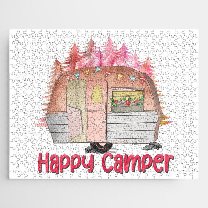 Happy Camper Pretty Girly Camping Jigsaw Puzzle