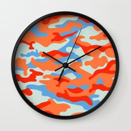 Camouflage Pattern Orange Blue Red Wall Clock