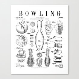 Bowling Pin Ball Bowler Retro Vintage Patent Print Canvas Print