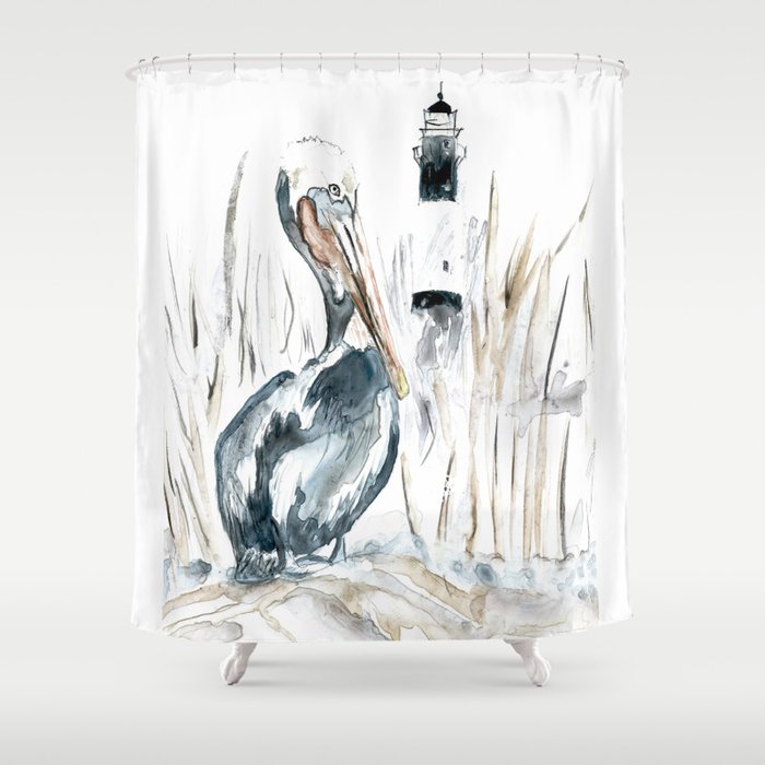 Tybee Island Pelican Shower Curtain