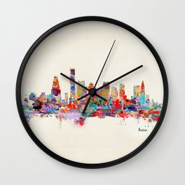 Boston city watercolor Wall Clock