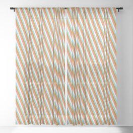 [ Thumbnail: Dark Goldenrod, Salmon, Beige & Sky Blue Colored Striped/Lined Pattern Sheer Curtain ]