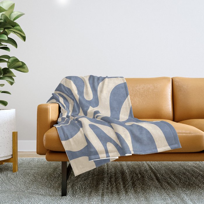 Modern Liquid Swirl Abstract Pattern in Stone Blue and Cream Throw Blanket