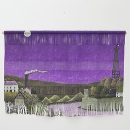 Moon on the River Seine, Paris, France purple amethyst reflection landscape painting by Henri Rousseau; La Seine à Suresnes Wall Hanging