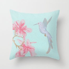 Magnolia and hummingbirds Throw Pillow