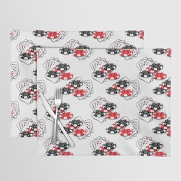 Playing Cards and Casino Chips on White Placemat