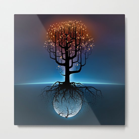 Tree, Candles, and the Moon Metal Print