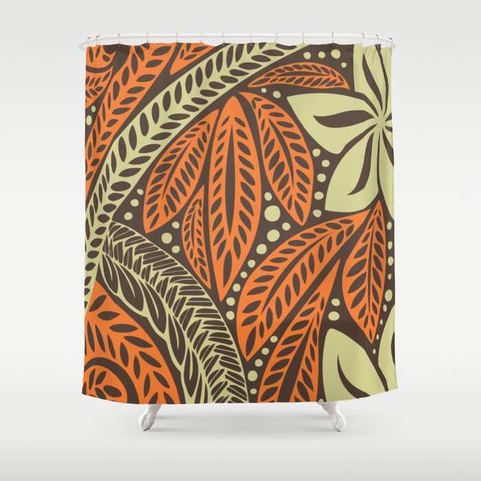 Cream Orange Retro Colored Polynesian Fl Tattoo Design Shower Cream Orange Retro Colored Polynesian Fl Tattoo Design Shower Curtain