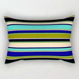 [ Thumbnail: Turquoise, Green, Beige, Blue & Black Colored Striped/Lined Pattern Rectangular Pillow ]
