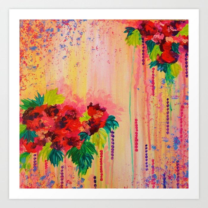 Strawberry Confetti Painting Abstract Acrylic Floral Beautiful