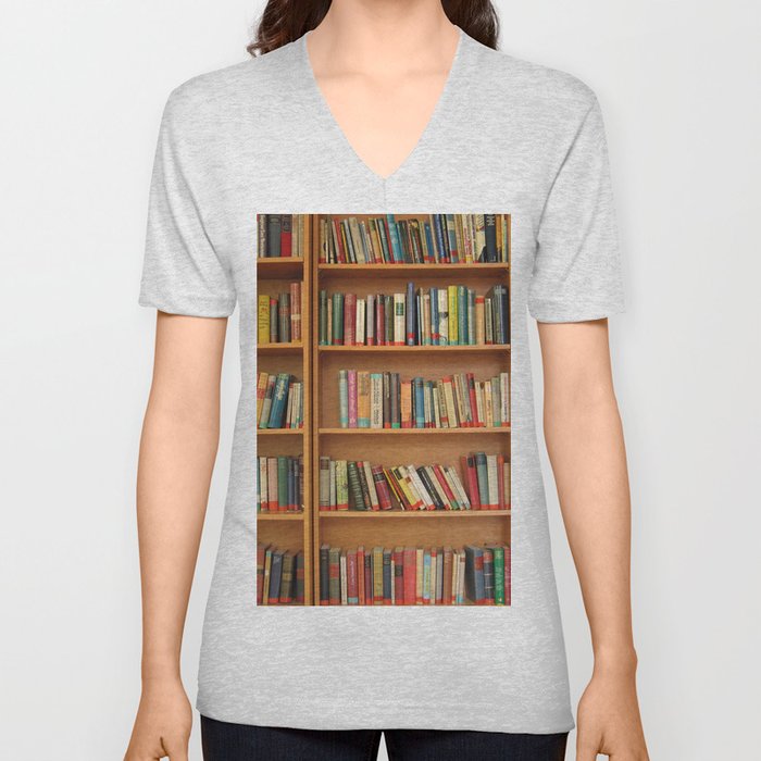 Bookshelf Books Library Bookworm Reading V Neck T Shirt