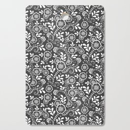 Dark Grey And White Eastern Floral Pattern Cutting Board