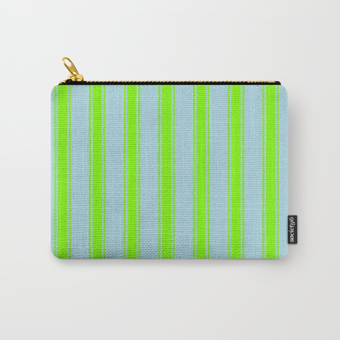 Light Blue and Chartreuse Colored Striped Pattern Carry-All Pouch