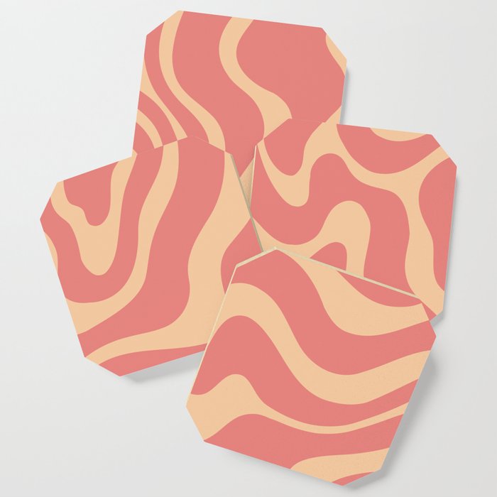 Warped Swirl Marble Pattern (coral/pink/peach) Coaster