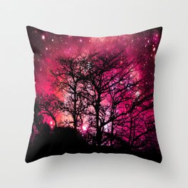 Black Trees Magenta Coral Pink Space Throw Pillow