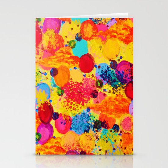 TIME FOR BUBBLY 2 - Fun Fiery Orange Red Whimsical Bubbles Bright Colorful Abstract Acrylic Painting Stationery Cards