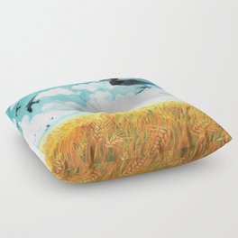 Flock of Swallows flying over a wheat field Illustration by Julia Doria  Floor Pillow
