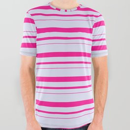 [ Thumbnail: Lavender and Deep Pink Colored Lined Pattern All Over Graphic Tee ]
