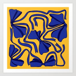 Blue Bows on a Yellow background Art Print