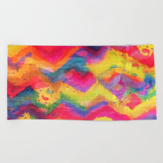 BOLD QUOTATION in NEONS 2 - Intense Rainbow Abstract Watercolor Art Painting Dream Pink Ikat Pattern Beach Towel