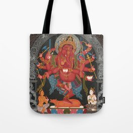 Tibetan Buddhism Ganesh Red Twelve Armed Tote Bag