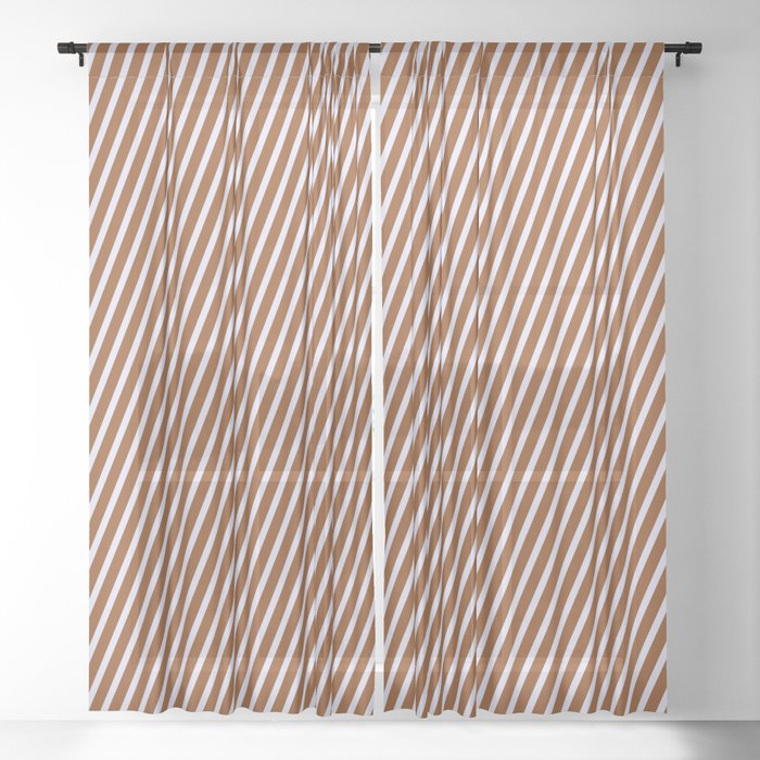 Brown and Lavender Colored Stripes/Lines Pattern Sheer Curtain