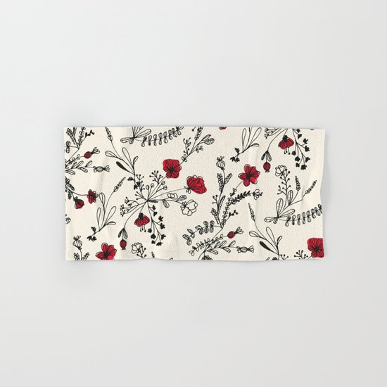 Red Flower Pattern Hand & Bath Towel