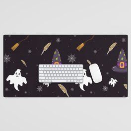Spooky Ghosts and Witches Halloween Pattern Desk Mat
