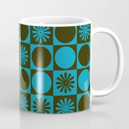Retro Checkered Pattern (Muted Blue / Dark Green) Coffee Mug | Curated, Vintage, Mid Century, Simple, Ellipse, Checkered, Minimal, Plaid, Checks, Gingham 