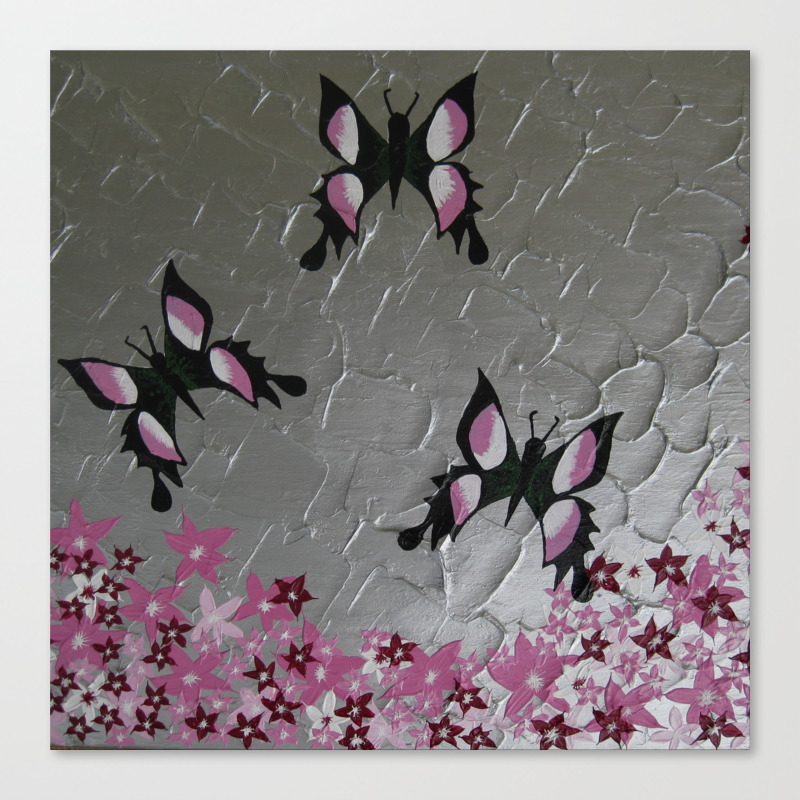 Pink Grey White Gray Silver Butterflies Texture Textured Painting
