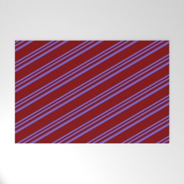 [ Thumbnail: Slate Blue and Maroon Colored Lines Pattern Welcome Mat ]