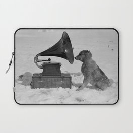 Chris the Dog and the Gramophone, Anarctic snow-covered polar black and white photography / photographs by Herbert Ponting Laptop Sleeve