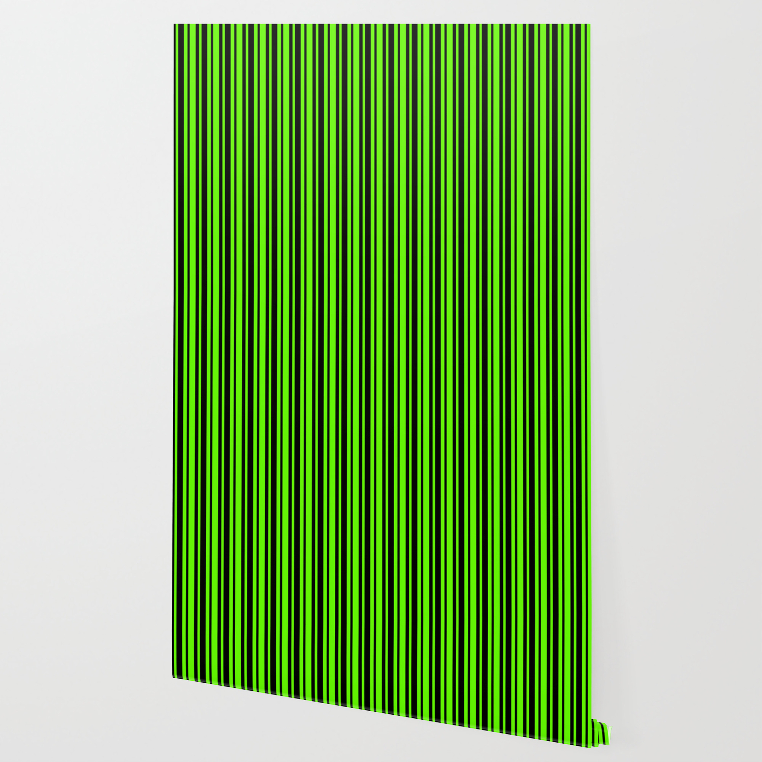 Bright Green And Black Vertical Var Size Stripes Wallpaper By
