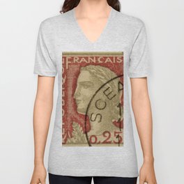 Vintage French Stamp V Neck T Shirt