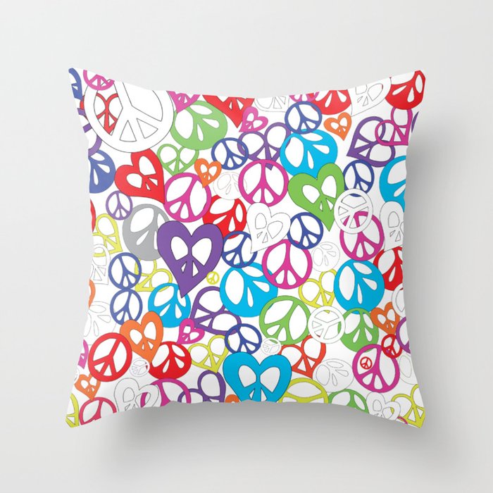 Round and Heart Shaped Peace Signs. Throw Pillow