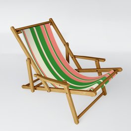 [ Thumbnail: Salmon, Forest Green & Beige Colored Lined Pattern Sling Chair ]