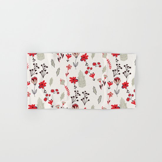 Red Vintage Floral Pattern Hand & Bath Towel