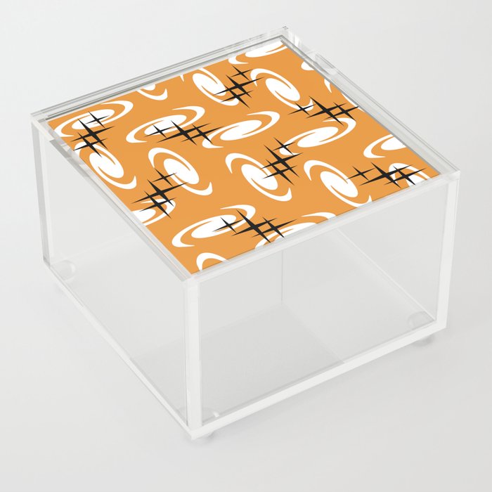 Retro Atomic Age Swirls Stars Pattern Orange Acrylic Box