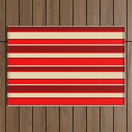 [ Thumbnail: Dark Red, Red, and Tan Colored Striped Pattern Outdoor Rug ]
