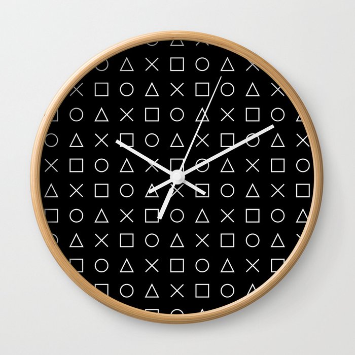 gamer pattern black and white  - gaming design black Wall Clock