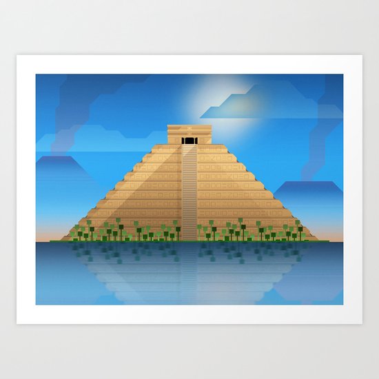 Polygonal Scenery 01 : The Maya Pyramid Art Print