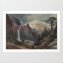 Tower Falls and Sulphur Mountain, Yellowstone National Park - Thomas Moran (1876) Art Print | Painting, Waterfall, Nature, Yellowstone, Antique, Vintage, Park, Mountains, Landscape 
