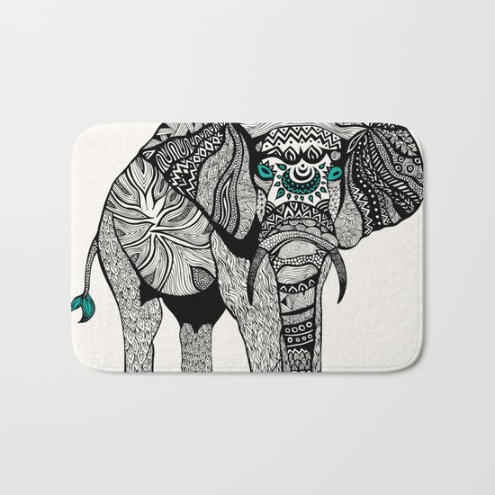 Tribal Elephant Black and White Version Bath Mat