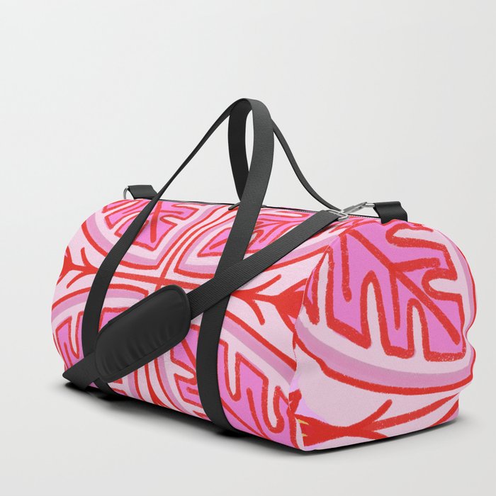 Pretty In Pink Tropical Monstera Leaf Tile Quilt Style Repeat Pastel Red Floral Line Art Pattern Duffle Bag